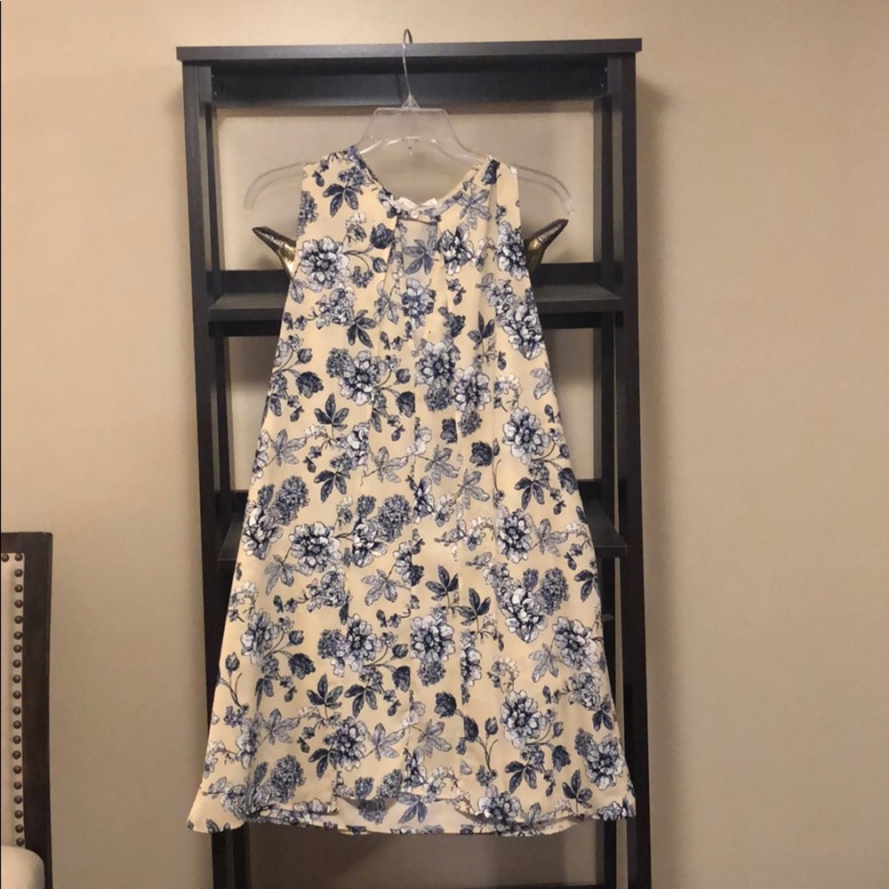 Cream and navy mini dress.